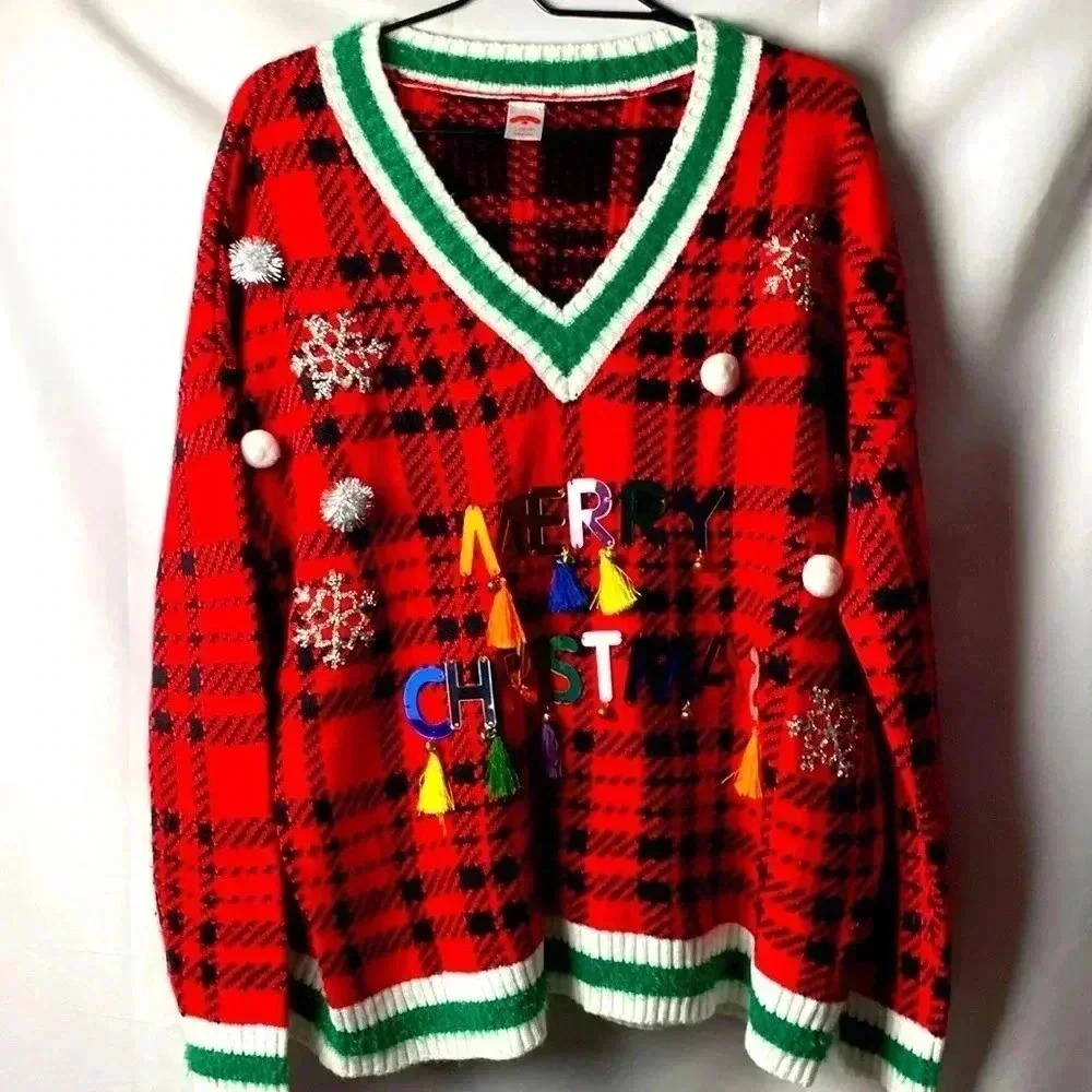 HOLIDAY TIME WO SIZE LARGE 12/14 CHRISTMAS‎ SWEATER  MISSING TASSELS